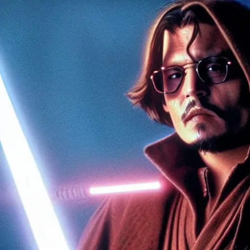 Prompt: johnny depp in star wars with light saber