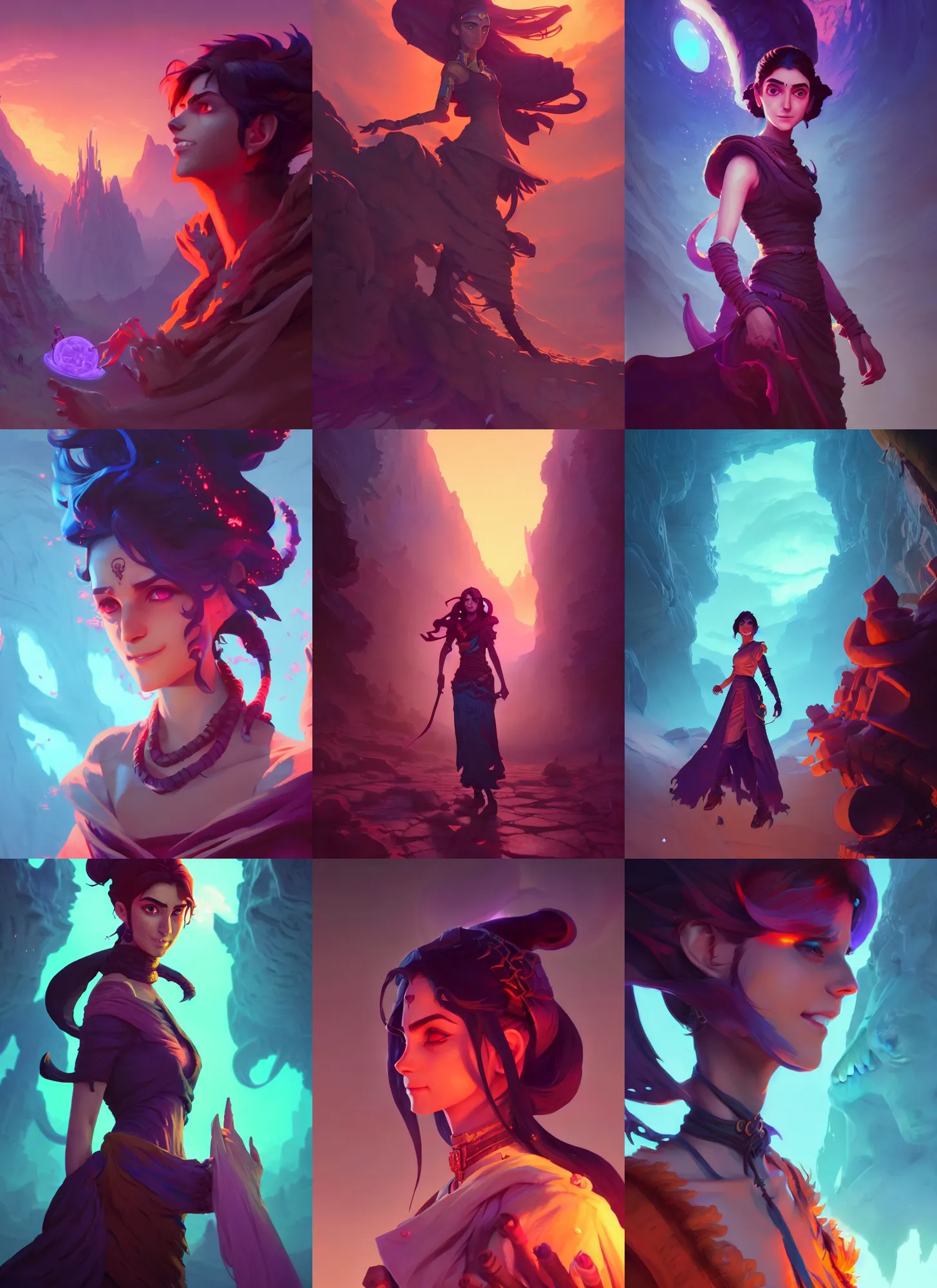 Prompt: maya ali, sorcerer, gloomhaven, octane render, rpg avatar potrait, cell shaded, gaudy colors, matte painting concept art, by jesper ejsing, and makoto shinkai and lois van baarle and ilya kuvshinov and rossdraws