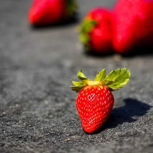 Image similar to super wide shot of giant strawberry on red square, 4 k, bokeh