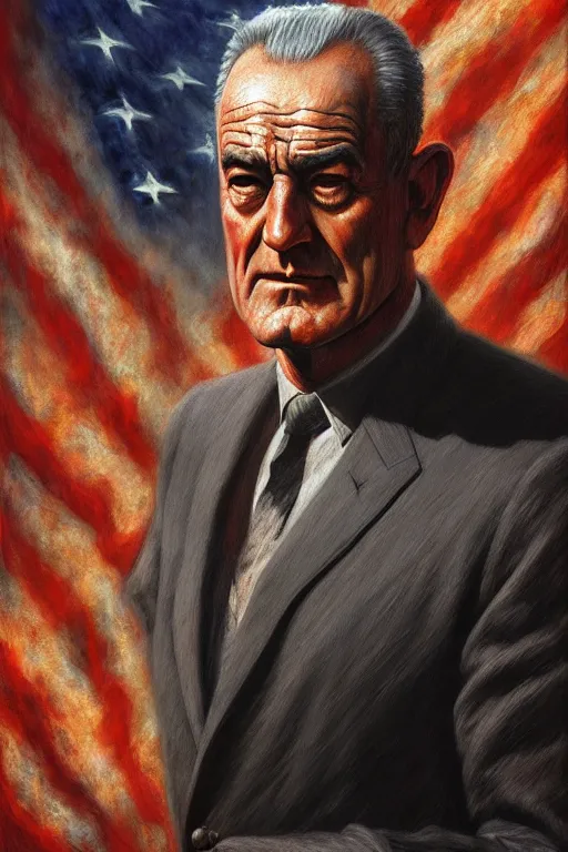 Image similar to portrait of a president lyndon baines johnson posing ultra realistic illustration, a hulking herculean gigachad, bulging muscles, intricate, highly detailed, digital painting, artstation, radiant light, caustics, war hero, concept art, smooth, sharp focus, by gaston bussiere, bayard wu, giger, maxim verehin