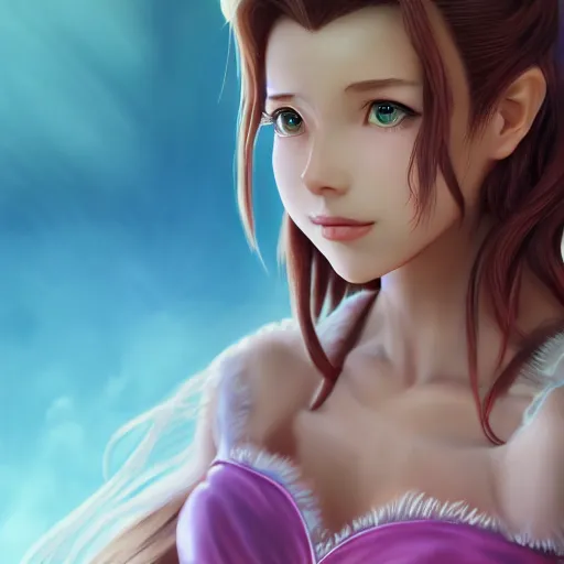 Prompt: head and shoulders aerith aeris by logan cure, BangkuART, sakimichan, yan gisuka, zeronis, dan eder, nick silva, Ja Mong, 4k, artstation