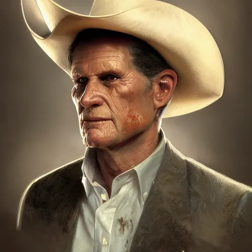 Prompt: portrait painting of woodrow harrelson, with a cowboy hat and bloody golf club, ultra realistic, concept art, intricate details, eerie, highly detailed, photorealistic, octane render, 8 k, unreal engine. art by artgerm and greg rutkowski and alphonse mucha