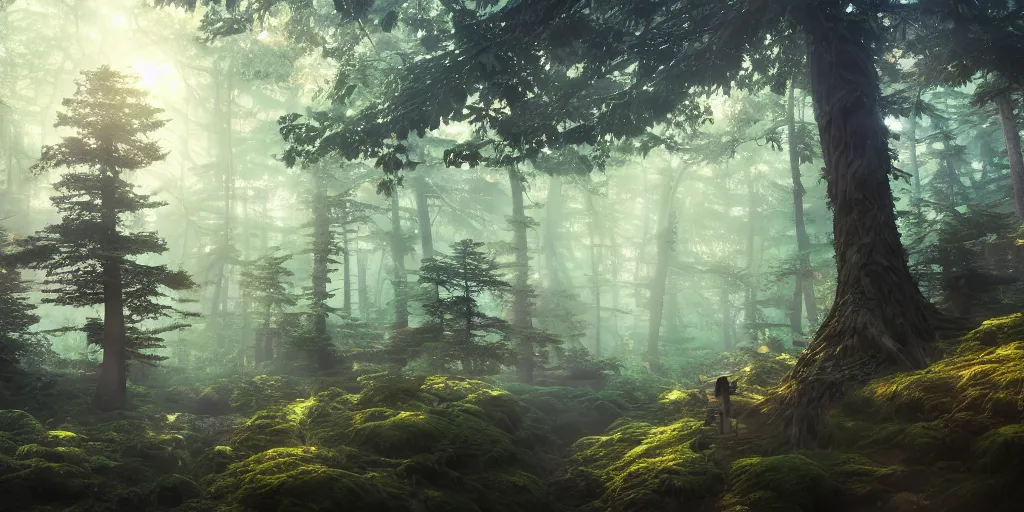 Image similar to a forest, highly detailed oil painting, Studio Ghibli, Jessica Rossier, digital art, octane render, gorgeous lighting, beautiful composition, trending on artstation, masterpiece