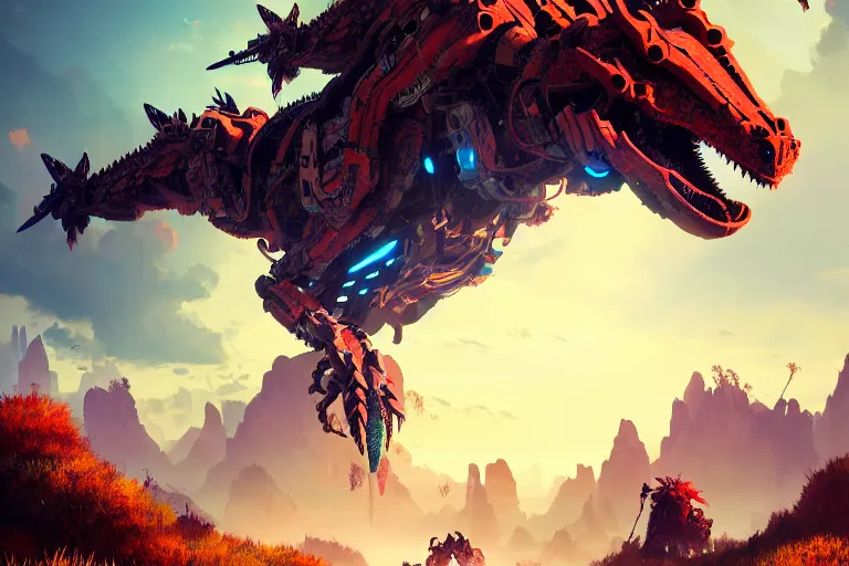 Image similar to dragon machine mecanical creature robot of horizon forbidden west horizon zero dawn bioluminiscence bright ray tracing hdr fanart arstation by ian pesty and alena aenami artworks in 4 k