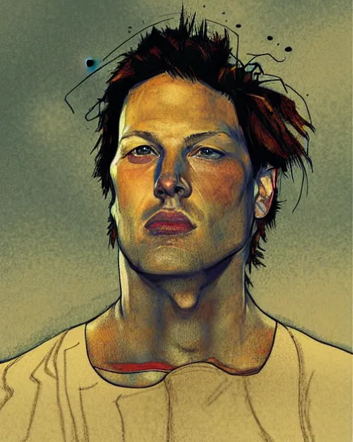 Prompt: portrait of david gilmour by greg rutkowski in the style of egon schiele