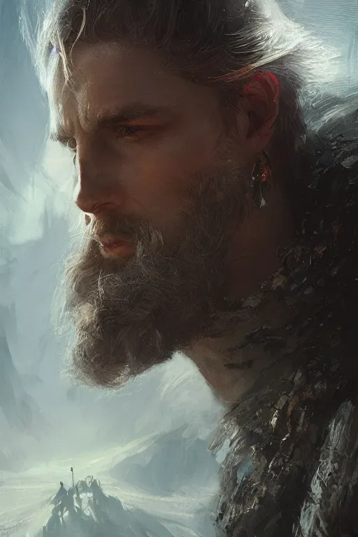 Image similar to King Arthur, close-up portrait, powerfull, intricate, elegant, volumetric lighting, scenery, digital painting, highly detailed, artstation, sharp focus, illustration, concept art, ruan jia, steve mccurry