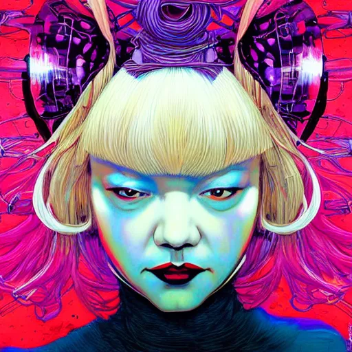 Image similar to portrait of crazy beautiful singer sia kate isobelle furler, ymmetrical, by yoichi hatakenaka, masamune shirow, josan gonzales and dan mumford, ayami kojima, takato yamamoto, barclay shaw, karol bak, yukito kishiro