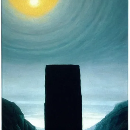 Image similar to the epic abstract painting'arctic monolith with black sun rising ', by caspar david friedrich!!!, by rothko!!!, stunning masterpiece, trending on artstation