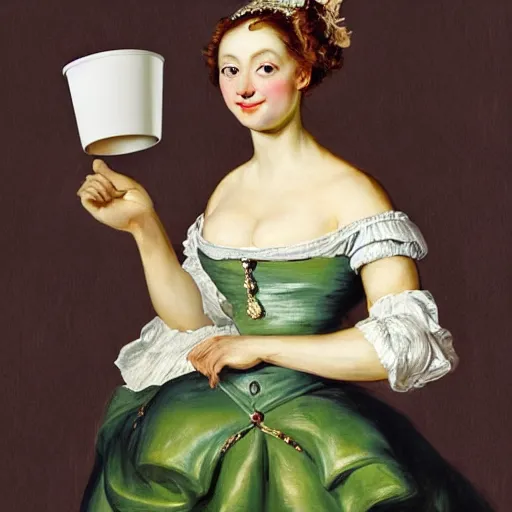 Prompt: heavenly summer sharp land sphere scallop well dressed lady holding a tall starbucks paper coffee cup, auslese, by peter paul rubens and eugene delacroix and karol bak, hyperrealism, digital illustration, fauvist, tall starbucks paper coffee cup, green coffee logo