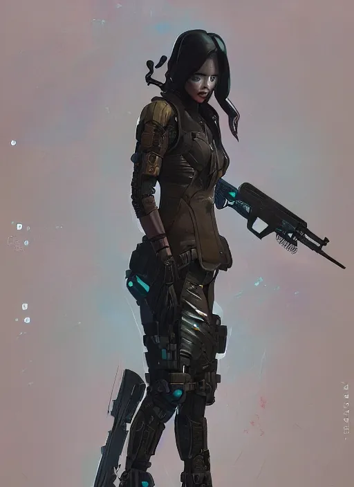 Prompt: ella. Cyberpunk assassin in tactical gear. blade runner 2049 concept painting. Epic painting by James Gurney, Azamat Khairov, and Alphonso Mucha. ArtstationHQ. painting with Vivid color. (Hl2, apex legends, fortnite, rb6s, Cyberpunk 2077)