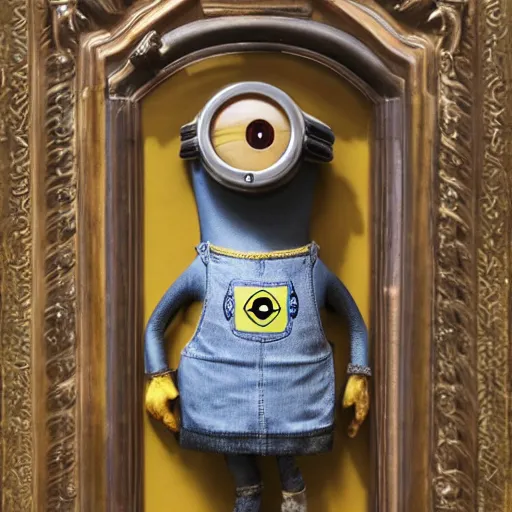 Image similar to photograph of a taxidermied minion in a museum