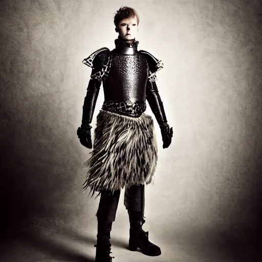 Image similar to a portrait of a beautiful young icelander male wearing an alexander mcqueen armor , photographed by andrew thomas huang, artistic
