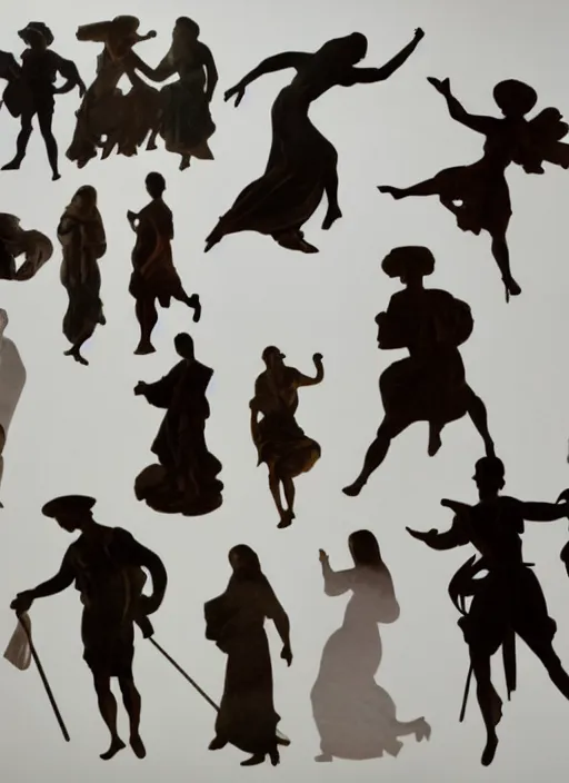 Image similar to hazy silhouettes of figures from baroque paintings on a white background