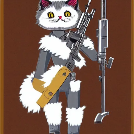 Image similar to fluffy anthropomorphic cat with lots of guns