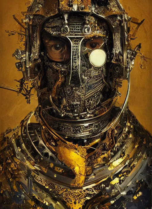 Image similar to portrait of king arthur knight cyborg, kintsugi, modern fine art, fractal, intricate, elegant, highly detailed, digital photography, subsurface scattering, by jheronimus bosch and basquiat and greg rutkowski,