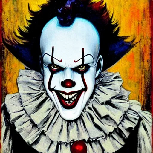 Image similar to portrait of pennywise mixed with batman by abbey edwin austin