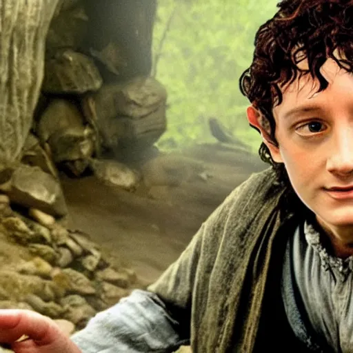 Prompt: a still of Frodo Baggings in Seinfield