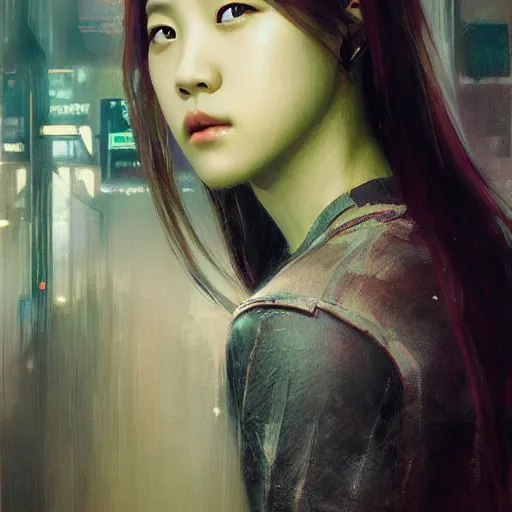 Image similar to jisoo of blackpink, hyperrealistic portrait, bladerunner street, art of elysium by jeremy mann and alphonse mucha, fantasy art, photo realistic, dynamic lighting, artstation, poster, volumetric lighting, very detailed face, 8 k, award winning