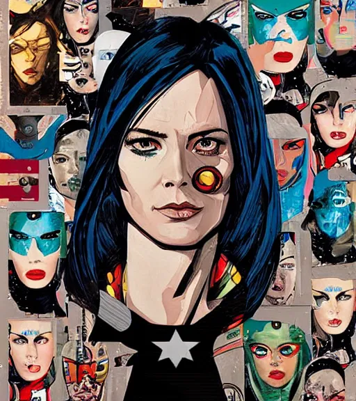 Prompt: collage portrait of a female android, by MARVEL comics and Sandra Chevrier