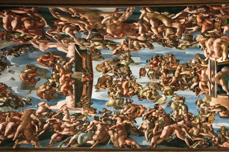 Image similar to sistine chapel painting of 2 aliens