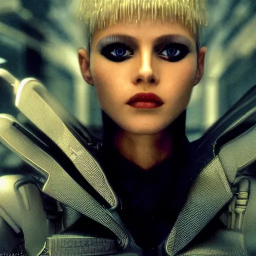 Prompt: portrait of a stunningly beautiful futuristic female pris from blade runner, depth of field, zeiss lens, detailed, symmetrical, centered, fashion photoshoot, by Annie Leibovitz and Steve McCurry, David Lazar, Jimmy Nelsson, Breathtaking, 8k resolution, extremely detailed, beautiful, establishing shot, artistic, hyperrealistic, beautiful face, octane render