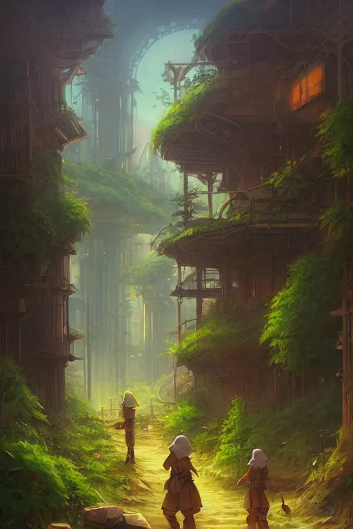 Image similar to solarpunk landscape,, andreas rocha style