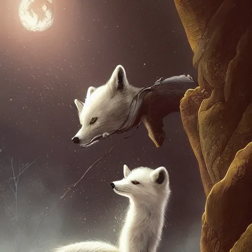 Image similar to elegant anthropomorphic arctic fox butler by artgerm, victo ngai, ryohei hase, artstation, highly detailed digital painting, smooth, global illumination, fantasy art by greg rutkowsky, karl spitzweg