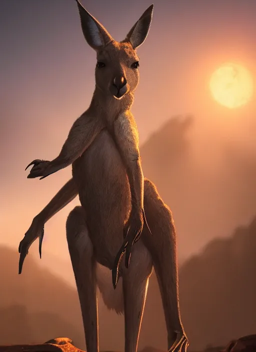 Image similar to kangaroo, ultra detailed fantasy, elden ring, realistic, dnd character portrait, full body, dnd, rpg, lotr game design fanart by concept art, behance hd, artstation, deviantart, global illumination radiating a glowing aura global illumination ray tracing hdr render in unreal engine 5