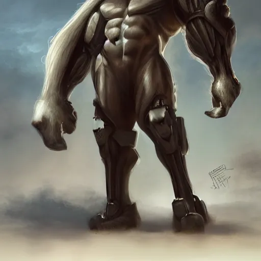 Image similar to an enormously muscular anthro horse sentinel in a research facility wearing a skintight body armor, long white mane, equine, anthro art, furaffinity, highly detailed, digital painting, artstation, concept art, illustration, art by artgerm, greg rutkowski, ruan jia