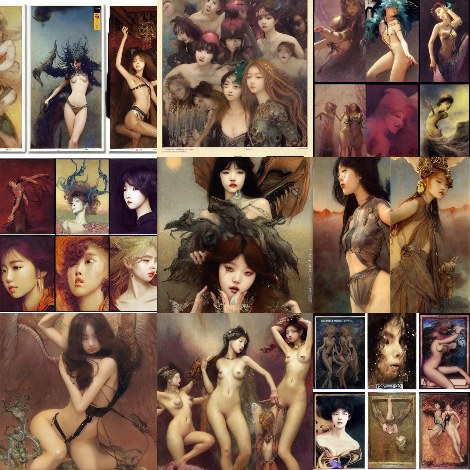 Prompt: a k - pop girl group, by wayne barlowe, by gustav moreau, by goward, by gaston bussiere, by roberto ferri, by santiago caruso, by luis ricardo falero, by austin osman spare, by saturno butto