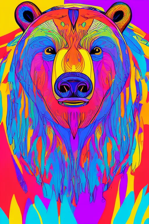 Prompt: minimalist boho style art of a colorful bear, illustration, vector art