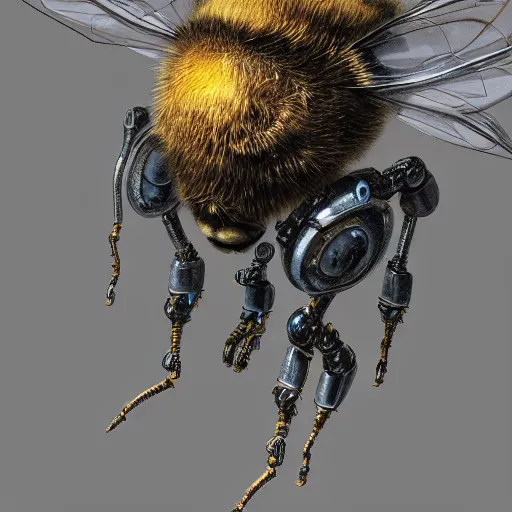 Image similar to A crisp 3d render of a robot Bee made of circuits wide view shot by ellen jewett, tomasz alen kopera