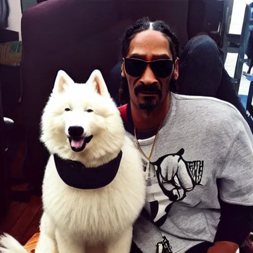 Prompt: samoyed with snoop dogg