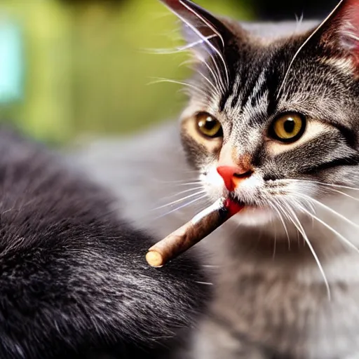 Prompt: a gay cat smoking a cigar