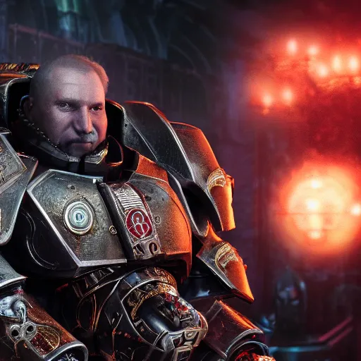 Image similar to Portrait of Haaland as the emperor of humanity from warhammer 40k in Gears of War, splash art, movie still, cinematic lighting, dramatic, octane render, long lens, shallow depth of field, bokeh, anamorphic lens flare, 8k, hyper detailed, 35mm film grain