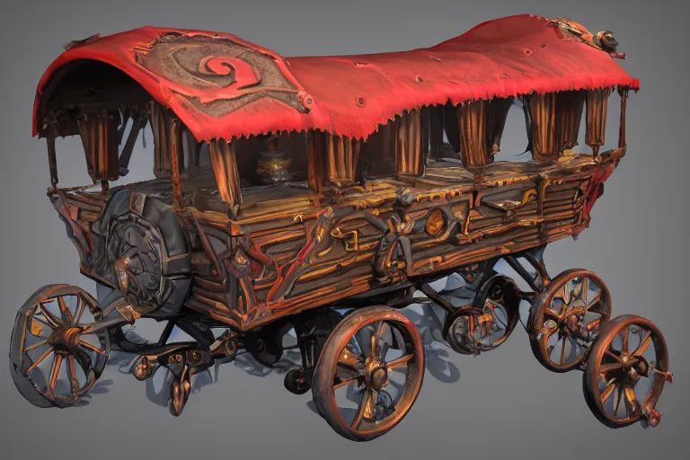 Image similar to 3d sculpt of a gothic circus wagon, artstaton, League of Legends, red dead redemption2, overwatch, digital illustration