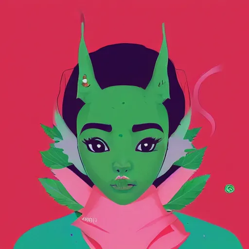 Image similar to dojacat profile picture by sachin teng, ganja, marijuana, organic painting, hard edges, masterpiece, smoke, asymmetrical, matte paint, energetic