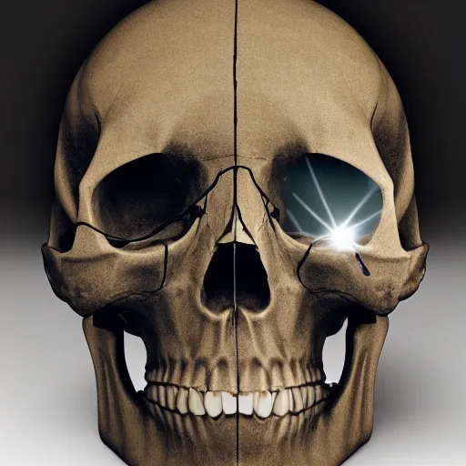 Image similar to real human skull with digital light eyes
