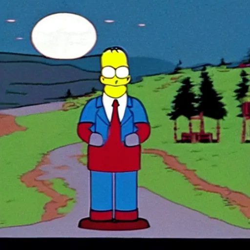Prompt: A still of Twin Peaks (1990) starring Homer Simpson
