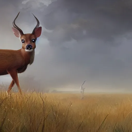 Prompt: muntjac deer in a meadow in HD, artstation, Greg rutkowski, cinematic