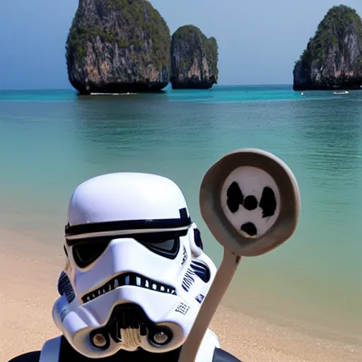 Prompt: storm trooper on holiday in thailand