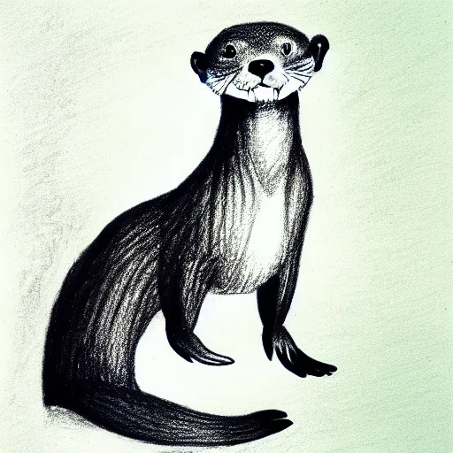 Image similar to an otter in a dress, pencil drawing