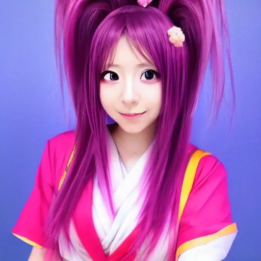 Image similar to Japanese j-pop idol dressed as kawaii female goku, cosplay, studio lighting, 4k, extremely beautiful symmetric face, aesthetic!!!