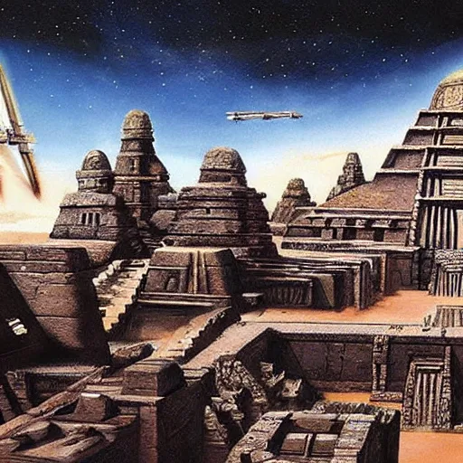 Image similar to the aztec temples but of it was in star wars, concept art.