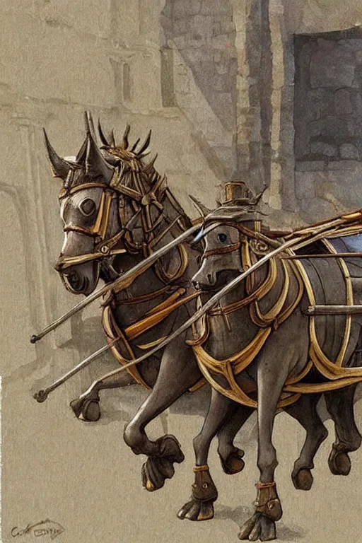 Prompt: ( ( ( ( ( ( ( a medieval chariot riding through town ) ) ) ) ) ) ) by chris mcgrath!!!!!!!!!!!!!! muted colors, detailed