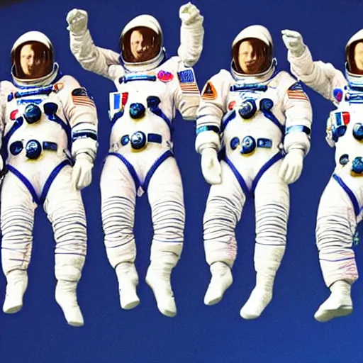 Image similar to 5 space astronauts in spacesuits running in a relay race in a stadium, each astronaut in different colors, olympic relay race. athens games