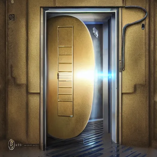 Image similar to golden ratio, photo realism, space astronaut opening door that shows space and time created by stan lee with extra detail, epic.