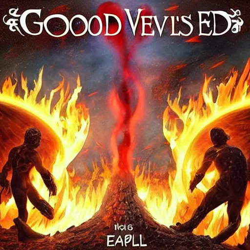 Prompt: good vs evil, bad vs good, hell vs earth, fire vs water, oposide forces