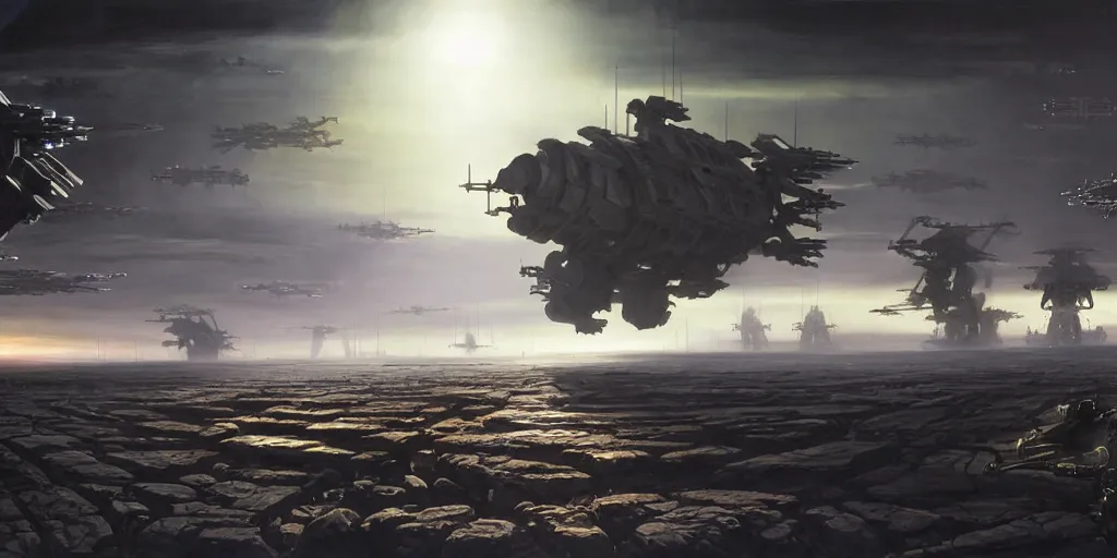 Image similar to hyper realistic sci - fi matte concept art painting of epic cinematic battle between a variety of mechwarriors fighting on mercury with solar panels in background, brightly lit!, beautiful details, strong composition painted by kim jung guweta studio rutkowski, james gurney and greg rutkowski, and lucasfilm, smooth, intricate, detailed, sharp focus, cinematic