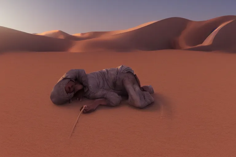 Image similar to detailed photo of wanderer found oaziz in desert, photorealistic